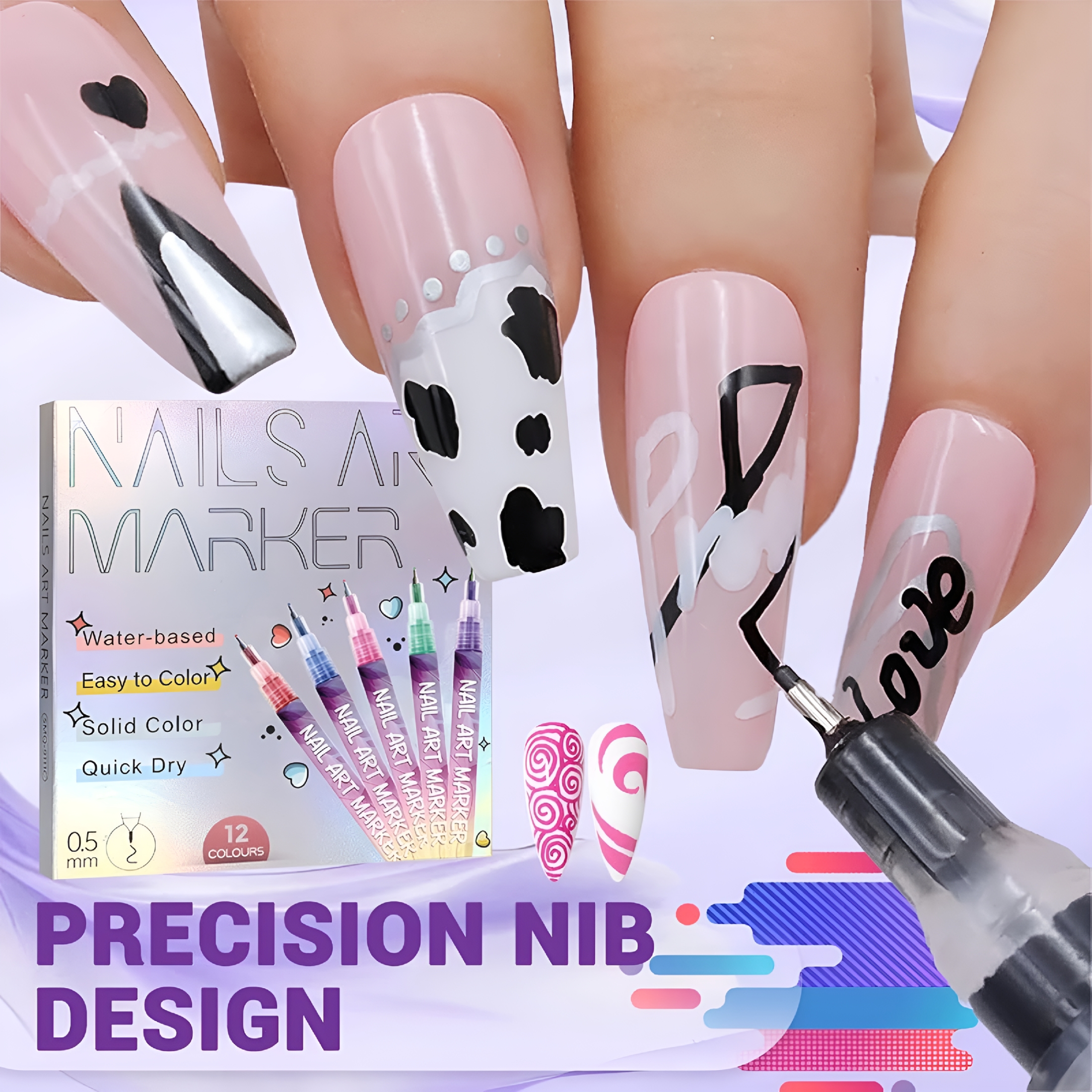 RAGUPEL 12 Color Nail Art Pens,0.5 Mm Nail Polish Pens Set Drawing Painting Point Liner Acrylic Painted Pen Kit,Waterproof And Quick-Drying Nail for Diy Nail Design,Home&Salon Manicure Tools