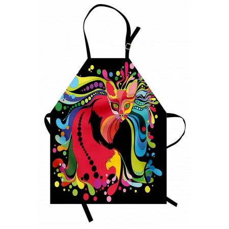 

Psychedelic Apron Futuristic Kitty Visual Print Fluid Swirling Color Burst Motifs Kitty Graphic Unisex Kitchen Bib Apron with Adjustable Neck for Cooking Baking Gardening Multicolor by Ambesonne