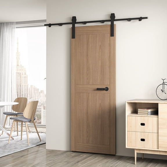 6.6FT Heavy Duty Sliding Barn Door Hardware Kit, Solid Steel Roller Brackets 330LB Capacity with Ultra Silent Nylon Wheels for Homes Offices Small Apartments