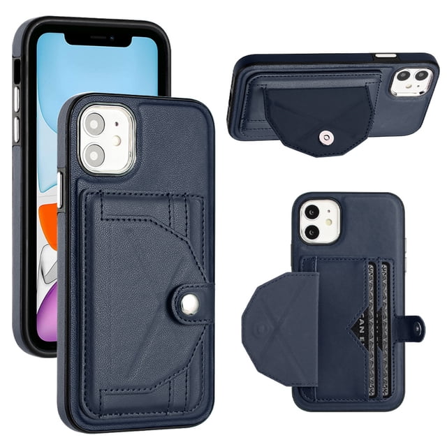 Leather Wallet Case For iPhone 12 Pro / 12 6.1",Premium Leather Material with Back Card Holders Magnetic Button Full Body Shockproof Luxury Case,Purple