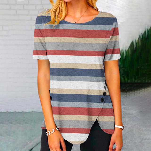 Fiudx Ofertas de La Semana Moda Mujer Casual Cuello Redondo Impresión Blusa Manga Corta Camiseta Verano Tops