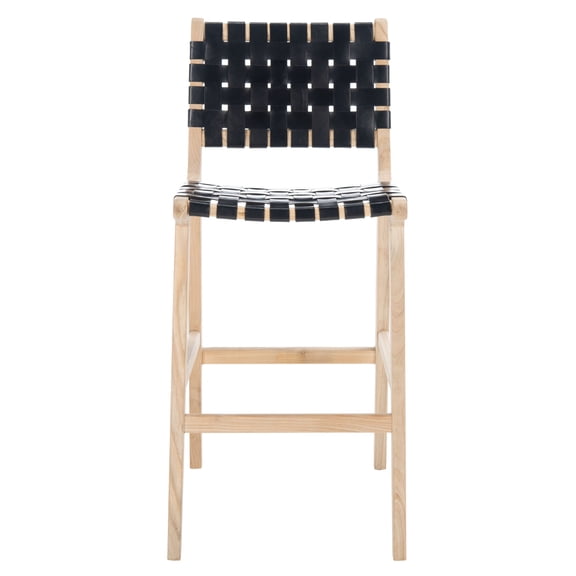 SAFAVIEH Adah Modern Leather Bar Stool, Black/Natural (22.2 in. W x 22 in. D x 43 in. H)