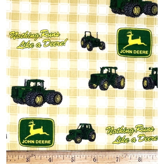 1/2 Yard - John Deere Mini Farm Tractors on Yellow Plaid Cotton Fabric (Great for Quilting, Sewing, Craft Projects, Quilts, Throw Pillows & More) 1/2 Yard X 44" Wide