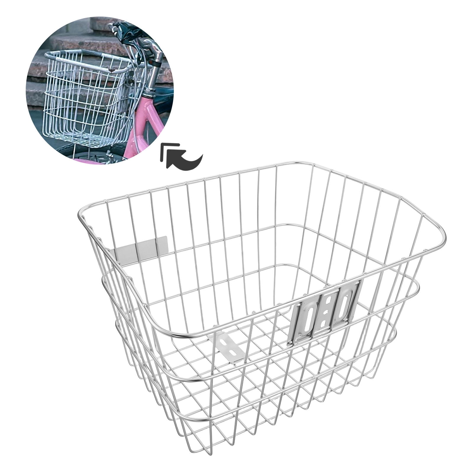 CTIRCHIU Cycle Front Basket in Plated Silver Stainless Steel Metal Wire Suitable for Adult Bike Handlebar