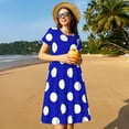 thumbnail image 6 of Horeoi Blue And White Polka Dot Print Women's Short Sleeve Dress Breathable Polyester-Spandex All-Over Print A-Line Side Pockets Elastic Waist, 6 of 6