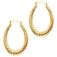 thumbnail image 1 of 10k Yellow Gold Ridged Oval Shaped Hoop Earrings, Diameter 30mm, 1 of 5