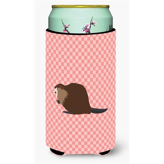 Eurasian Beaver Pink Check Tall Boy Beverage Insulator Hugger