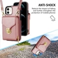 thumbnail image 6 of Dteck Wallet Case For iPhone 11, Crossbody Zipper Wallet Case with Credit Card Holder Slot Purse Leather Protective Case Cover For Apple iPhone 11 6.1 inch 2019, Rosegold, 6 of 7