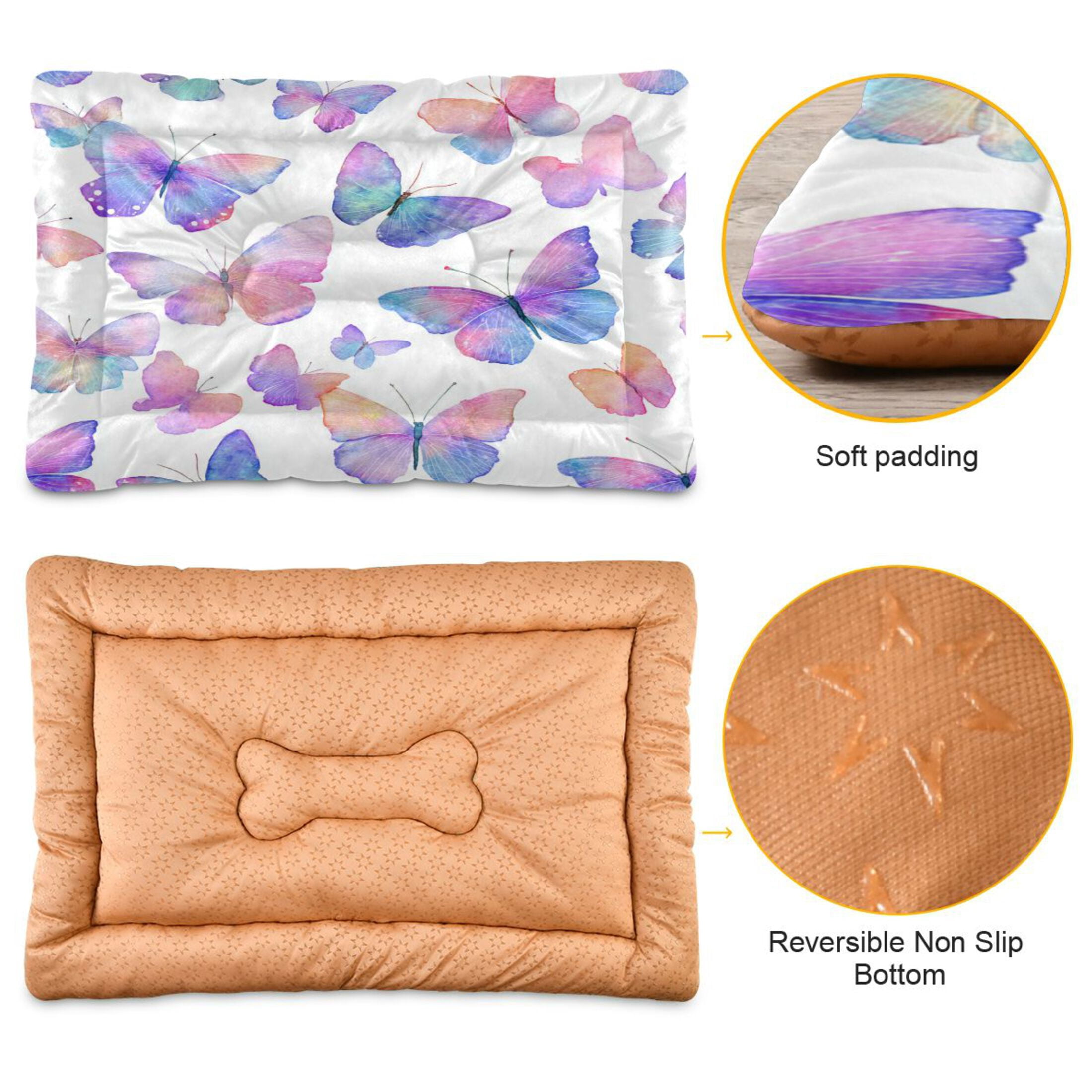 Qxltty Colorful Butterflies Ped Pad Wear-resistant and Hard to Bite Through Sleeping Pad for Small Medium Large Dogs Winter Pet Bed 36×24in