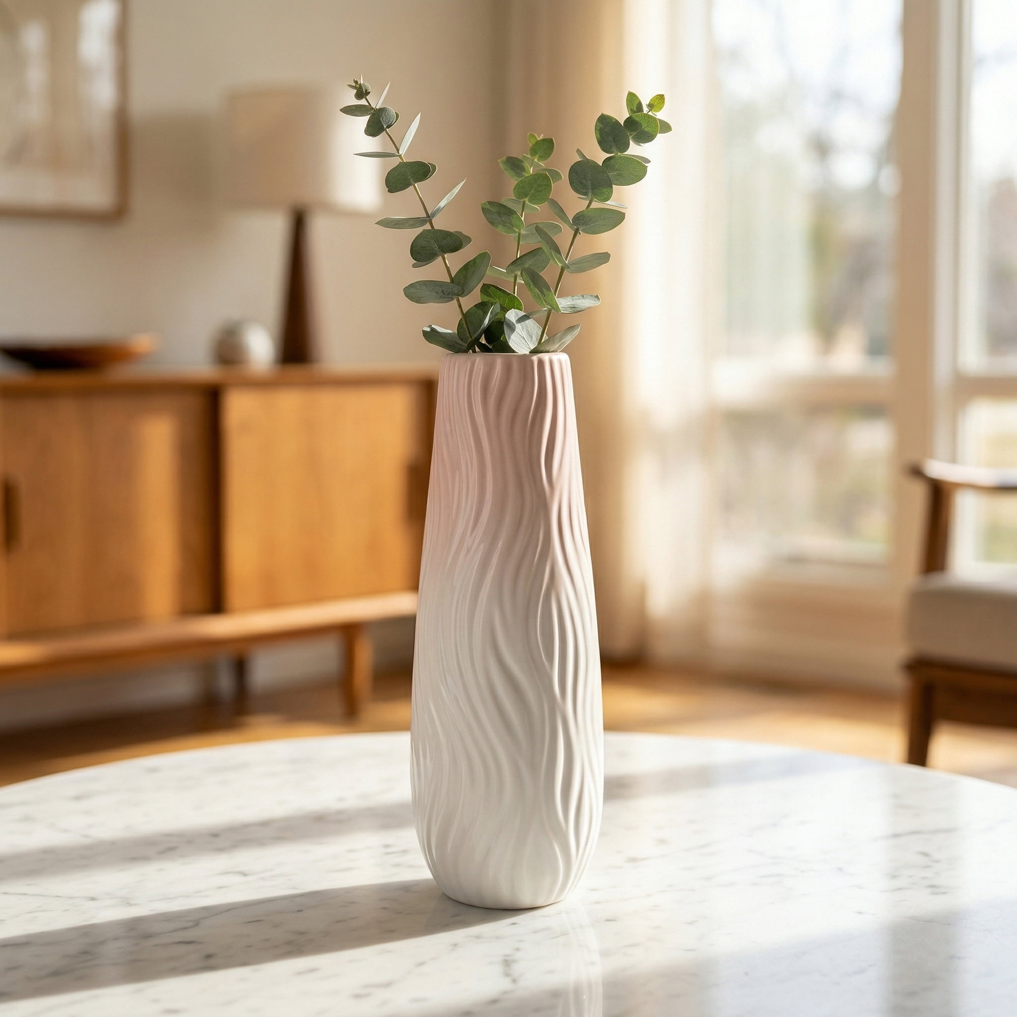 Unique Bargains Tall Ceramic Pleated Geometric Centerpieces White 3.7"L x 3.7"W x 9.8"H