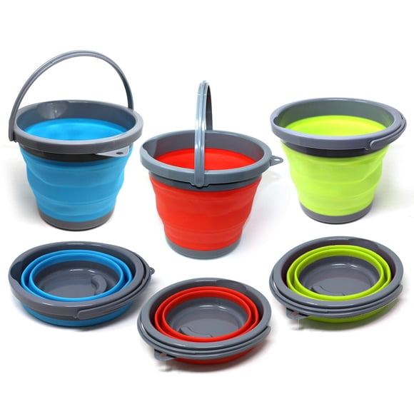 Bramble - 3 Pack 5 Litre Collapsible Buckets, Multi-use Portable Cleaning Buckets, Space Saving for Camping, Foldable to 5cm