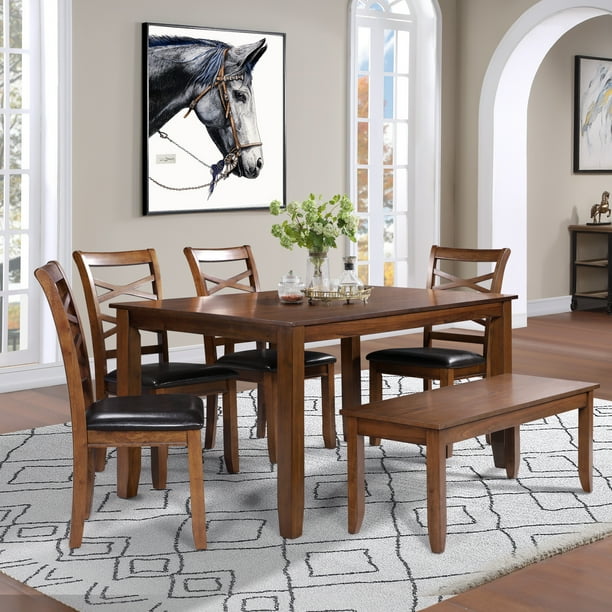 Lnc Dining Table Set For 6 With Bench Rubber Wood Com Lnc Dining Table Set For 6 With Bench, Rubberwood Dining Table And Chairs