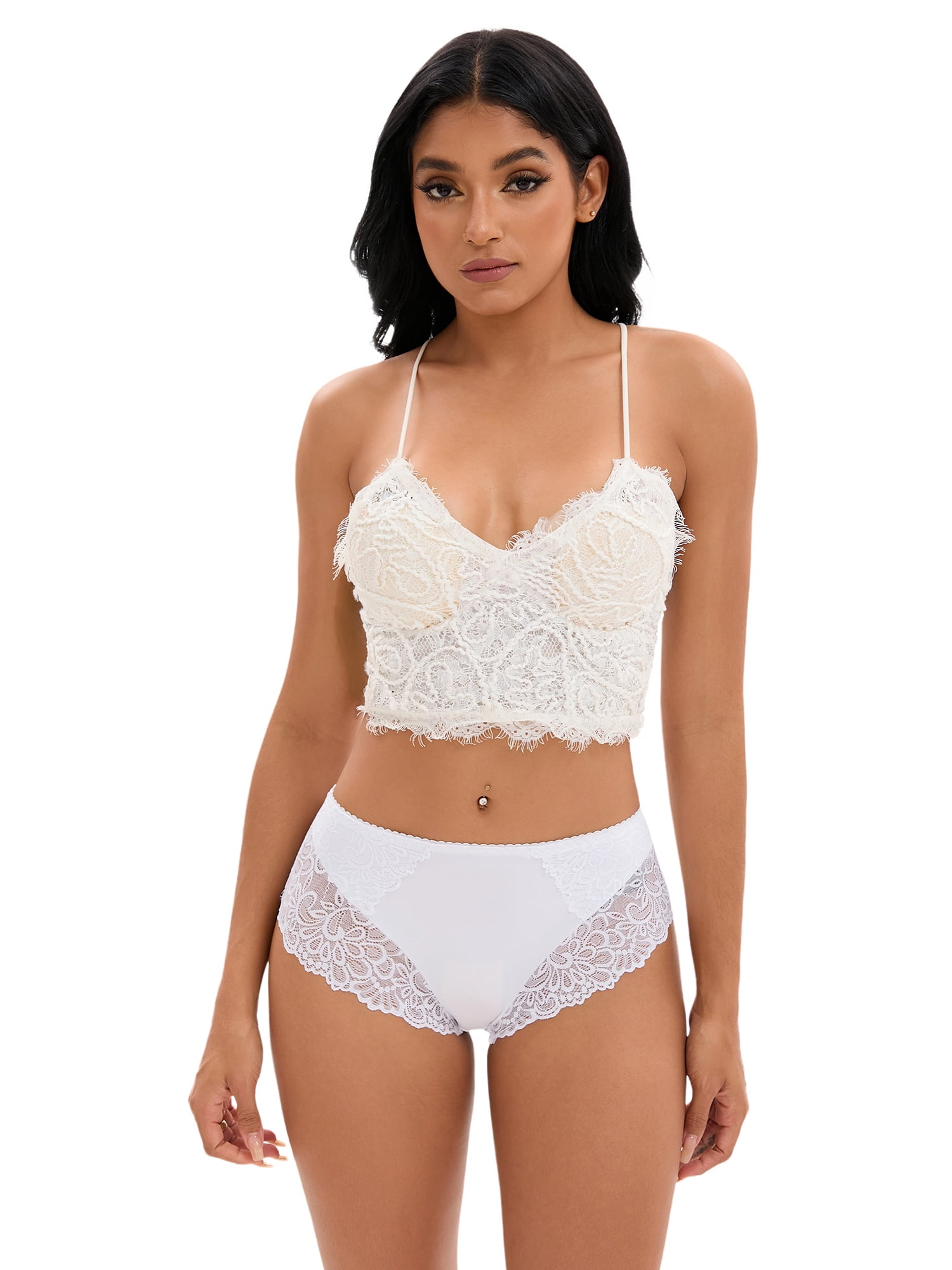 DARING DIVA Women's Lace Underwear Mid Rise Panties Full Coverage Briefs XL White