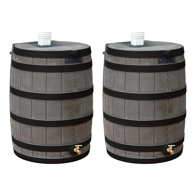 Good Ideas Rain Wizard 50 Gallon Rain Storage Rain Barrel, Oak, (2 Pack)