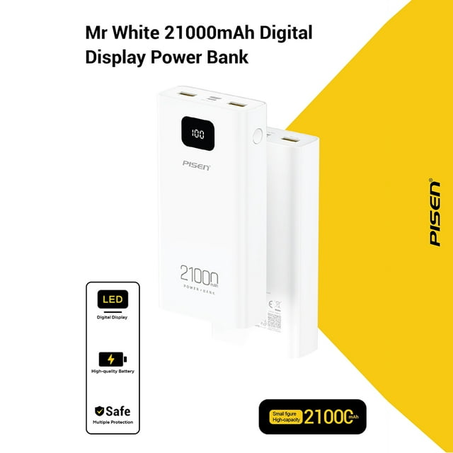 PISEN TS-D294 |Mr White 21000mAh Digital Display Power Bank - White
