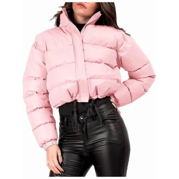 Women' S Cropped Quilted Puffer Jacket Outerwear Coats Pink S