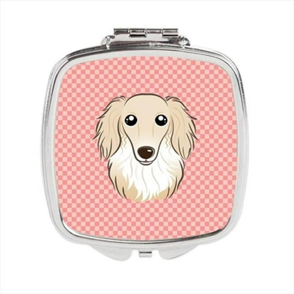 Carolines Treasures  Checkerboard Pink Longhair Creme Dachshund Compact Mirror