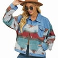 thumbnail image 3 of Women'S Washed Colorblock Denim Cropped Top Fashion Lapel Long Sleeve Retro Button Denim Jacket Color M, 3 of 9