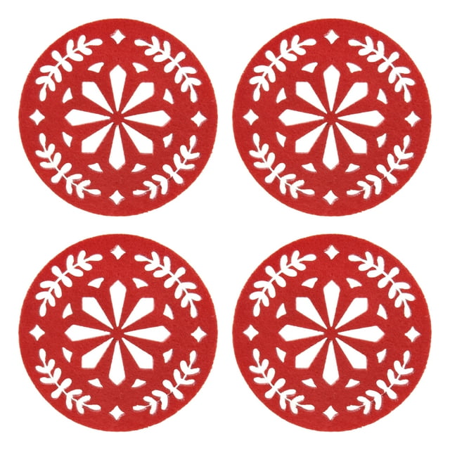 Holiday Time 4 pack Red Snowflake Christmas Felt Coasters, Heat Insulation Table Protector