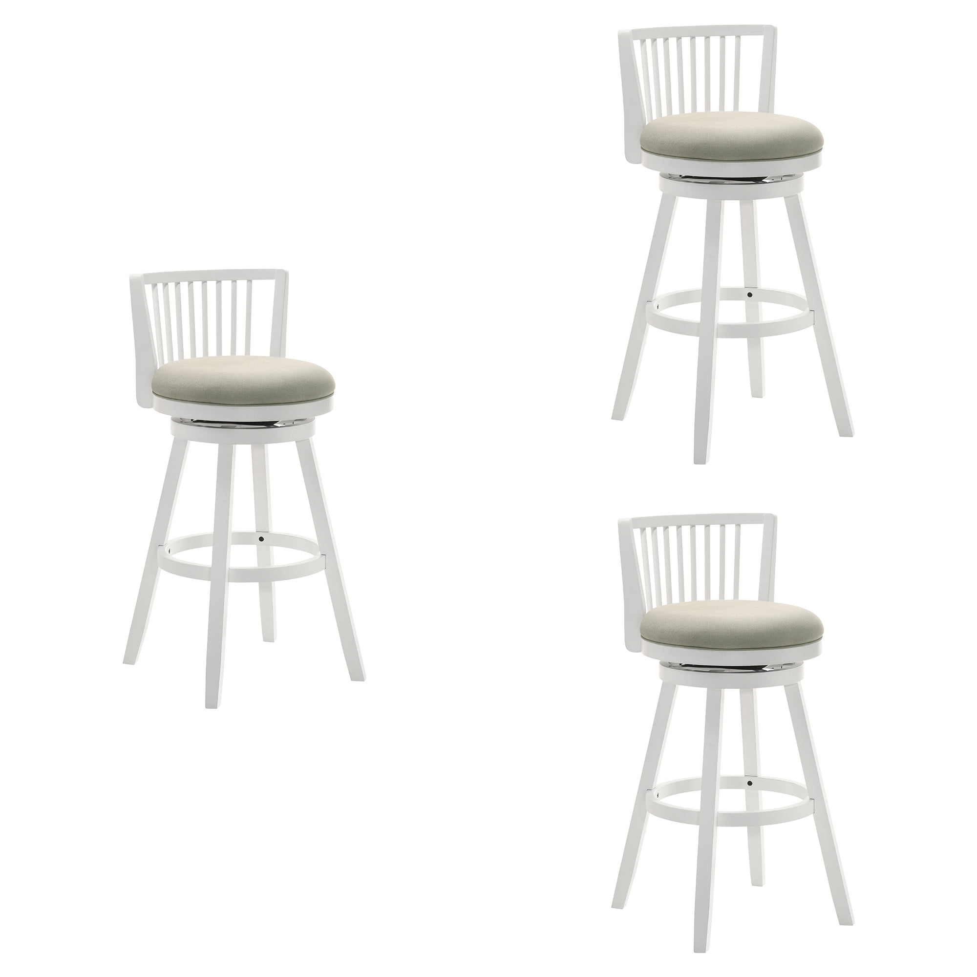 Harper 26 in. Matte White Counter Height Rubberwood Swivel Barstool with Fog Fabric Seat - Set of 3