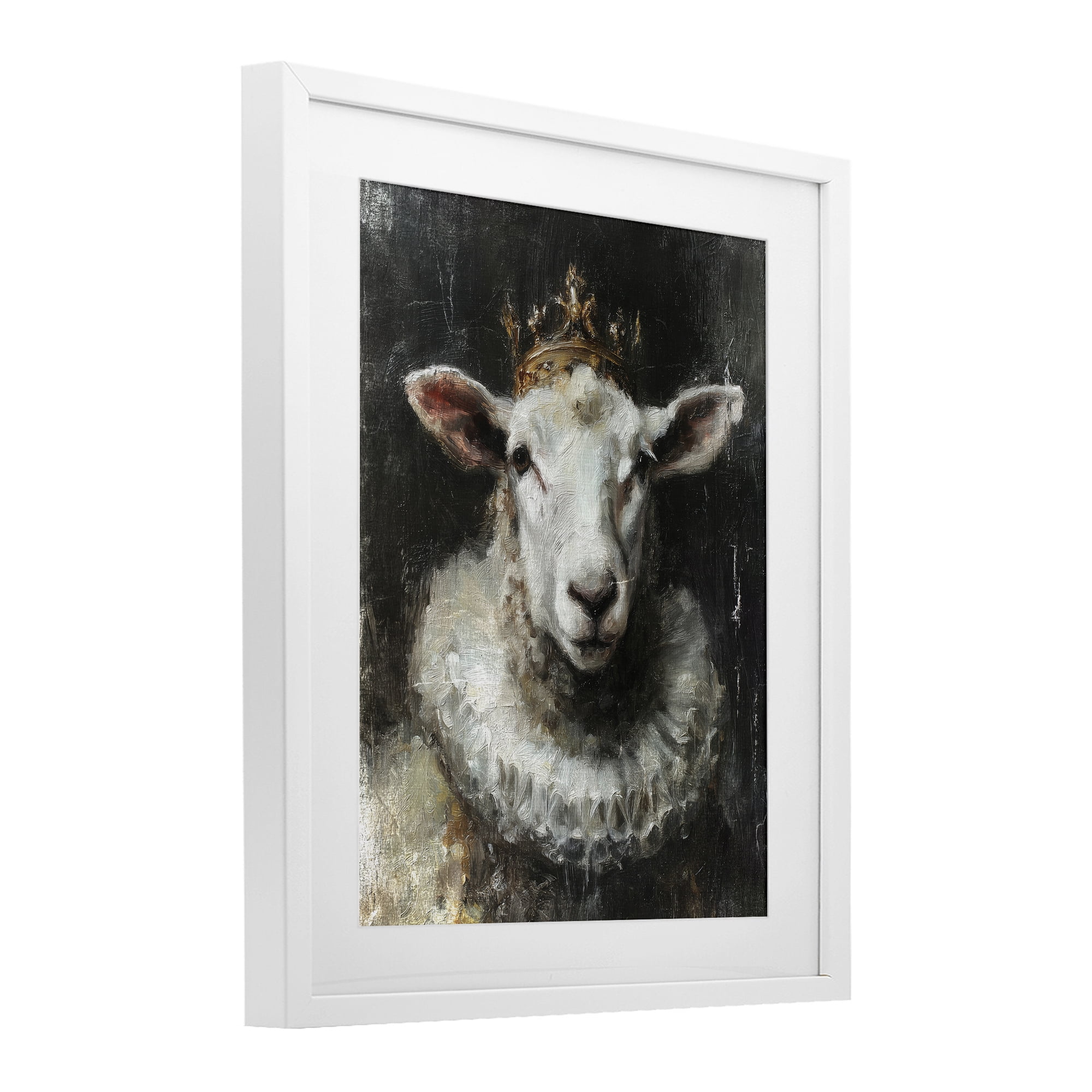 Stupell Industries Crowned Sheep Portrait White Framed Print Under Glass, design by Svetlana Aleynikova