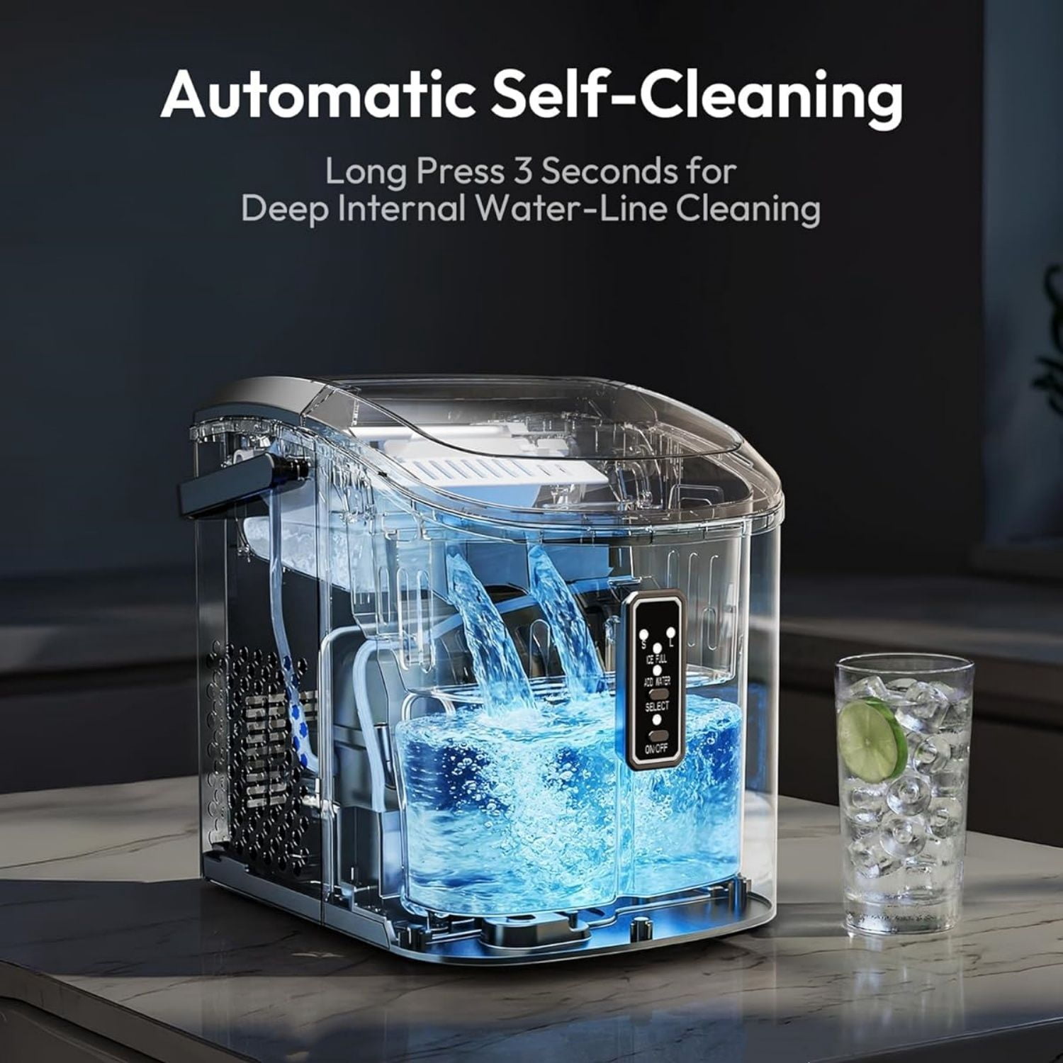 Ice Maker Countertop, 9 Cubes Ready in 6 Mins, 26lbs/24H, Self-Cleaning, Portable Ice Maker Machine with Carry Handle, Basket and Scoop, for Home, Kitchen, Office