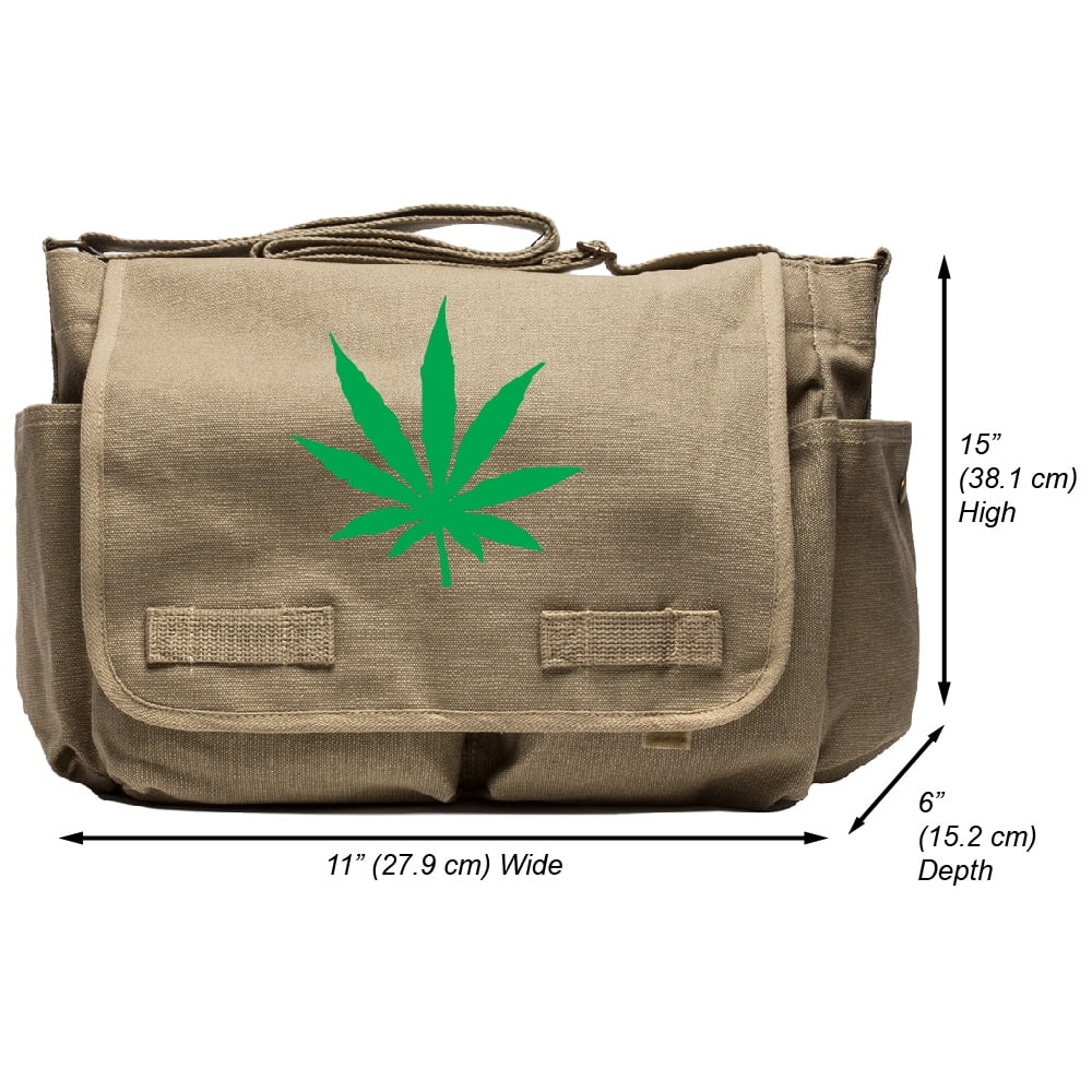 Marijuana Leaf Heavyweight Canvas Messenger Shoulder Bag in Khaki