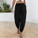 thumbnail image 2 of Pantalones de cintura elástica para las mujeres Color sólido empaquetado pies cordón longitud completa cónico Jogger bolsillos pantalones verde oliva mujeres, 2 of 6