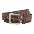 thumbnail image 3 of Snap On 1 1/2" Soft Hand Vintage Cowhide Full Grain Leather Floral Embossed Rivet Studded Casual Belt, 3 of 3