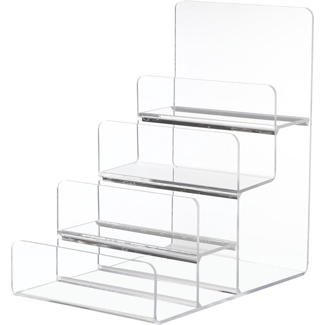 HUGFEGWE Acrylic Handbag Purse Shelf Clear Wallet Display Stand Purse Display Stand Retail Store Holder Shelf Cosmetic Display Racks 4-Tier Transparent CJB91-136239