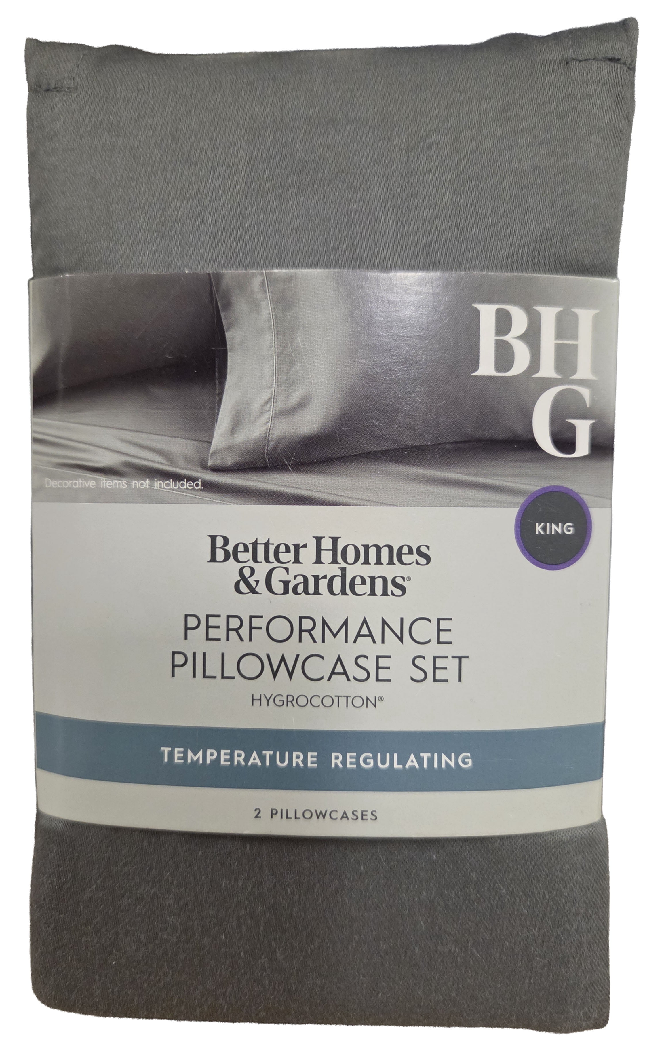 Better Homes & Gardens 2-Piece 400 Thread Count HYGROCOTTON Pillowcase Set, Grey, King