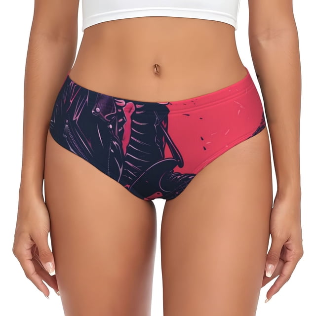 Fotbe Rock Skull Guitarist Calzones Estampados para Mujer – Ropa Interior de Algodón, Cómoda, Suave y Elástica-Small