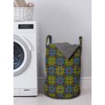 thumbnail image 3 of Ethnic Laundry Bag, Pattern with Funny Oriental Geometric Grid Inspired Elements Classic Shapes, Hamper Basket with Handles Drawstring Closure for Laundromats, 13" x 19", Multicolor, by Ambesonne, 3 of 4