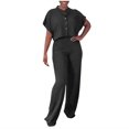 thumbnail image 2 of Wyongtao Women's 2 Piece Outfits Short Sleeve Button Crop Top Wide Leg Pants Set with Pockets,Black XL, 2 of 7