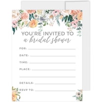Koyal Wholesale Peach Coral Floral Bridal Shower Printed Invitations w/ Envelopes, 20 Pcs