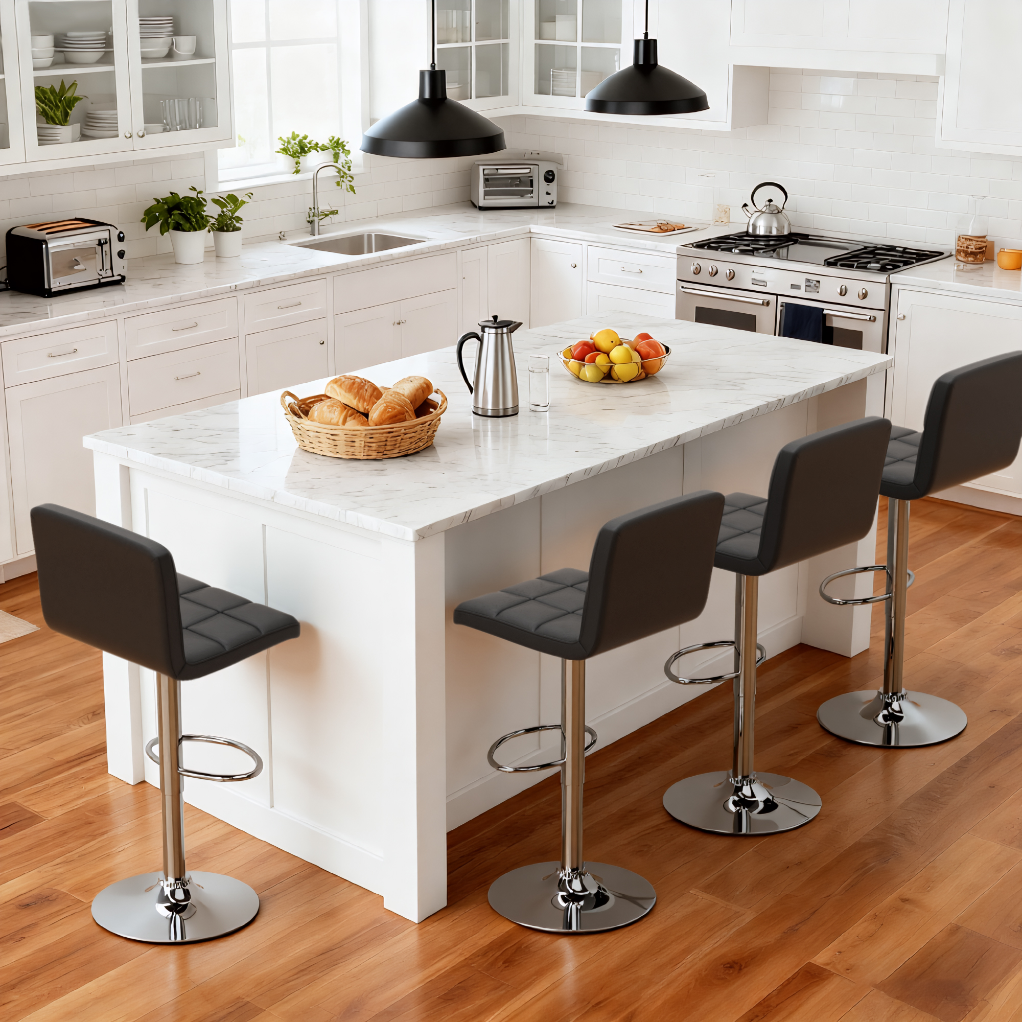 Furmax Swivel Bar Stools with Back, PU Leather, Black, Set of 4 photo 7