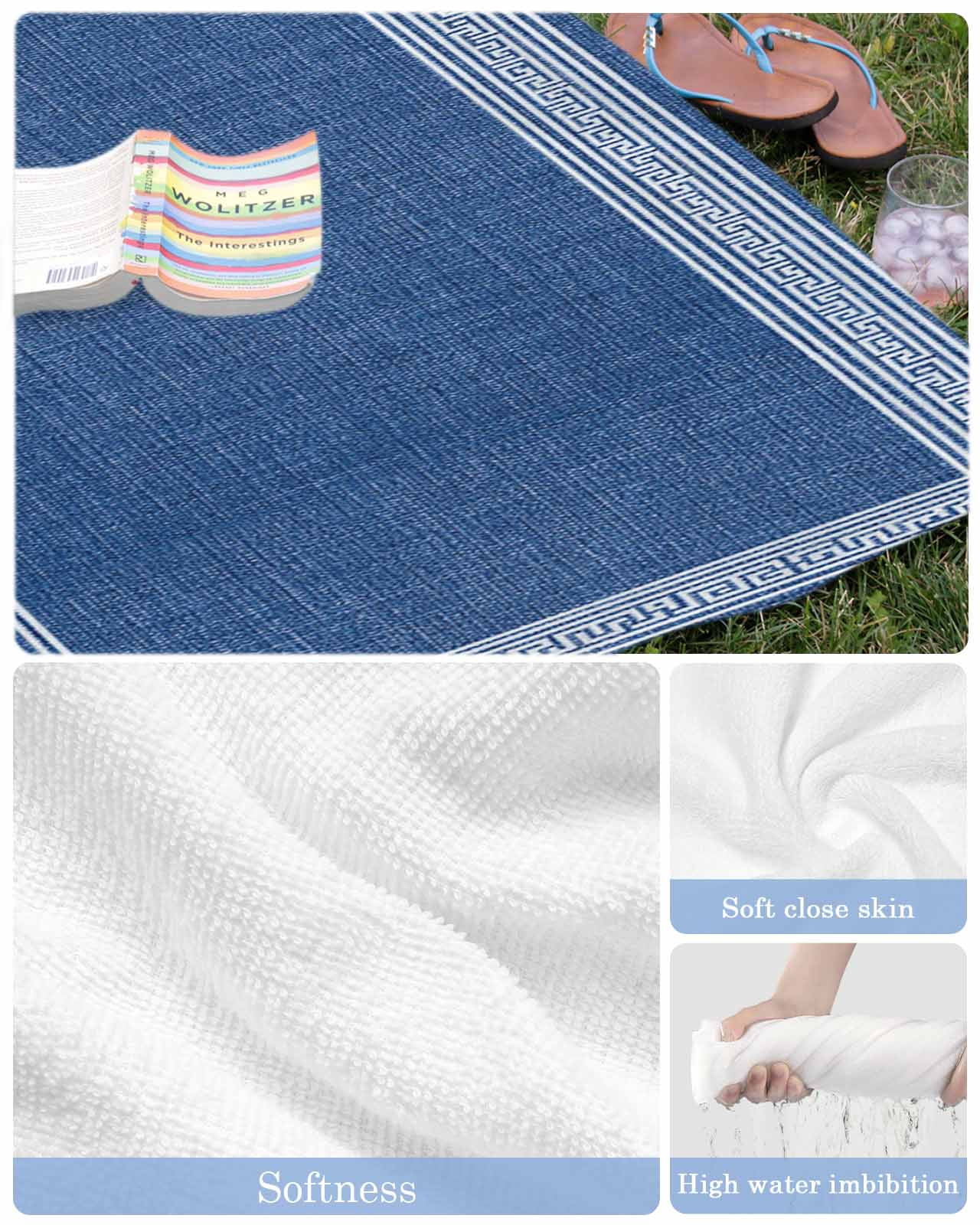 Dark Blue Retro Greek Key Beach Towels Oversized Super Absorbent, Geometric Greece Ancient Rustic Lightweight Bath Towel Quick Dry Sets For Bathroom/Pool/Rv Camping/Beach Play/Gym Room/Picnic 30"x60"