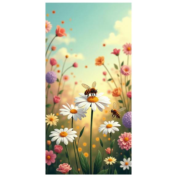 LUUFILx Floral Backdrop Banner Spring Garden with Bees and Daisies for Events Photography Props Wedding Party Supplies Background Decoration
