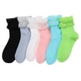 thumbnail image 4 of GZWYHT Ankle Socks,Crew Socks 1 Pairs Women Summer Soft Solid Lace Splice Socks Medium Stockings Socks Dress Socks,Cotton Socks,Cute Socks Light blue, 4 of 4