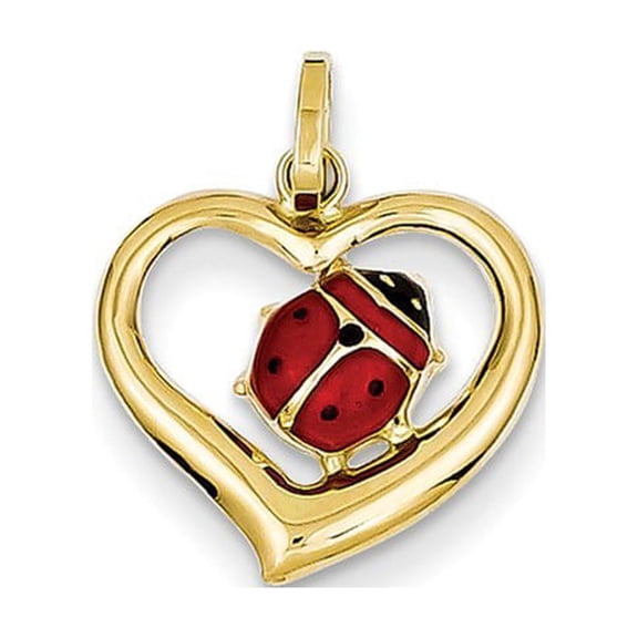 14k Yellow Gold Enameled Ladybug In Heart Charm - .4 Grams - Measures 18.5x14.5mm