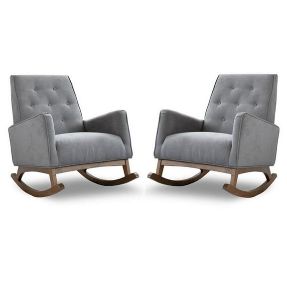 Home Square 2 Piece Upholstered Fabric Rocking Chair Set in Light Gray