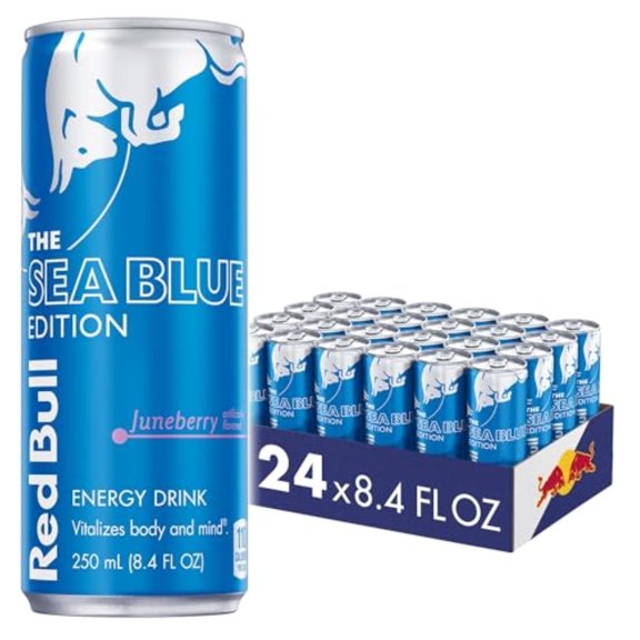 Red Bull Sea Blue Edition Energy Drink Juneberry, 8.4 Fl Oz, Pack of 24 Cans
