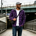thumbnail image 2 of Iaqnaocc Plaid Flannel Mens Hoodies Shirts Long Sleeve Button Down Stylish Casual Classic Fall Hooded Jackets Shirt Purple XL, 2 of 5
