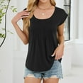 thumbnail image 6 of JGGSPWM Womens Short Sleeve Summer Scoop Neck Pleated Front Casual Tees Tops T Shirts Black S, 6 of 8