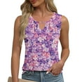 thumbnail image 3 of JTZGDY Tank Tops for Women Cute Summer Floral Print Sleeveless Ruched Pleated Keyhole Cutout Tunic Blouse Trendy Cozy Graphic Cami Shirts Purple#01 S, 3 of 7