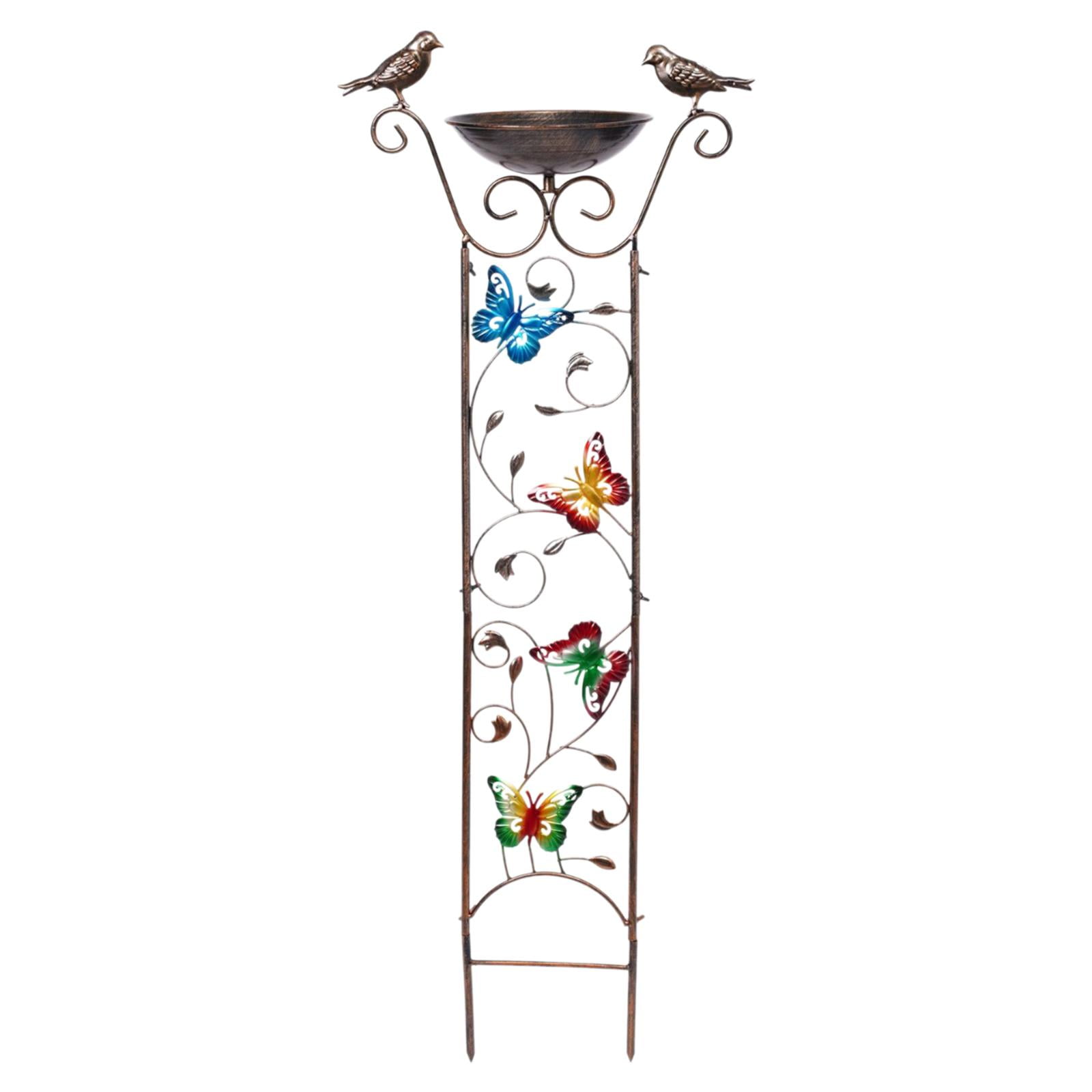 Colaxi Bird Bath with Garden Trellis 14.3x39inch Garden Plant Support for Climbing Flowers Vines Multifunctional Simple Installation Butterfly