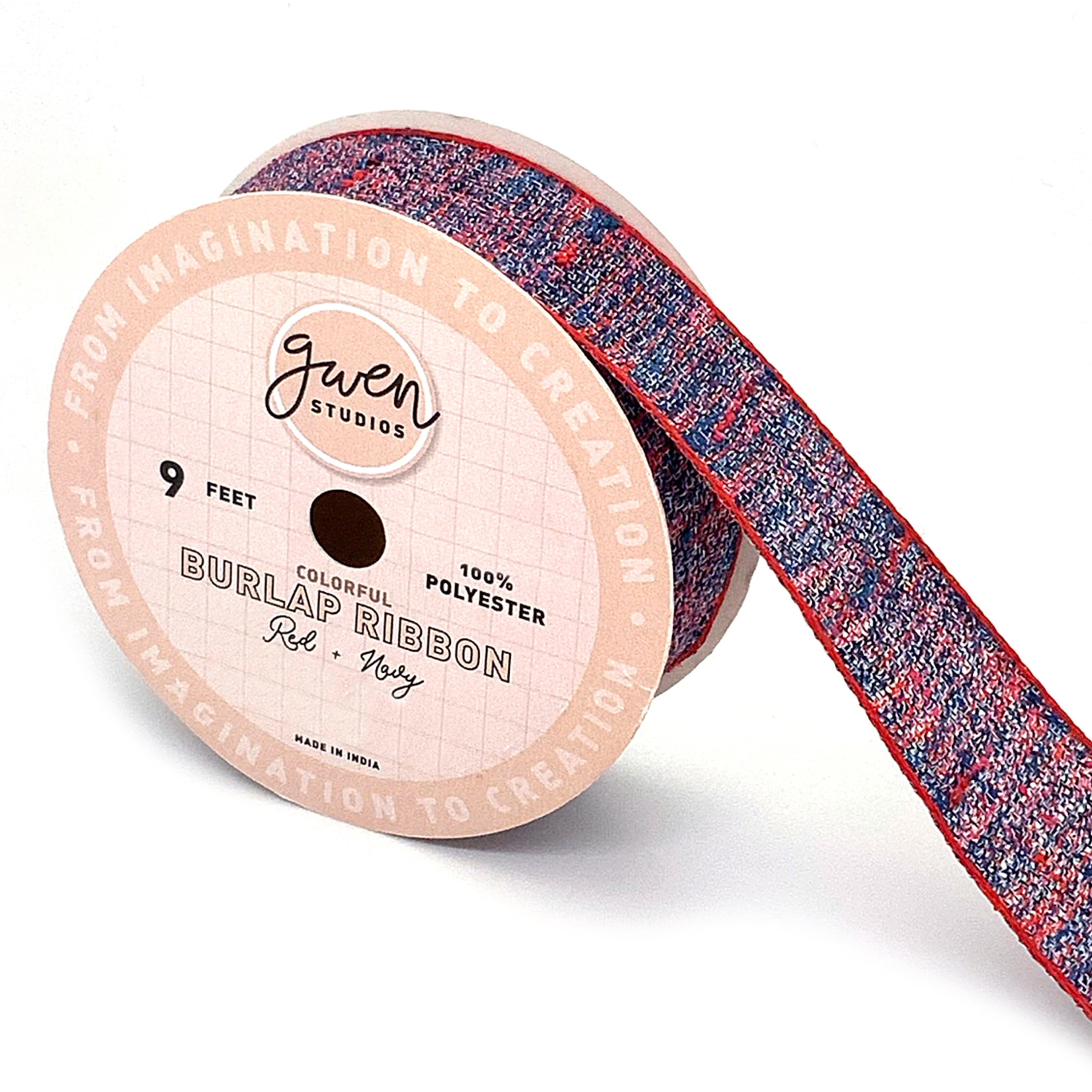Plaid Burlap Bows and Ribbon, 2-Pack 4" x 3" Bows, 6 Yards, Red and Navy by Gwen Studios