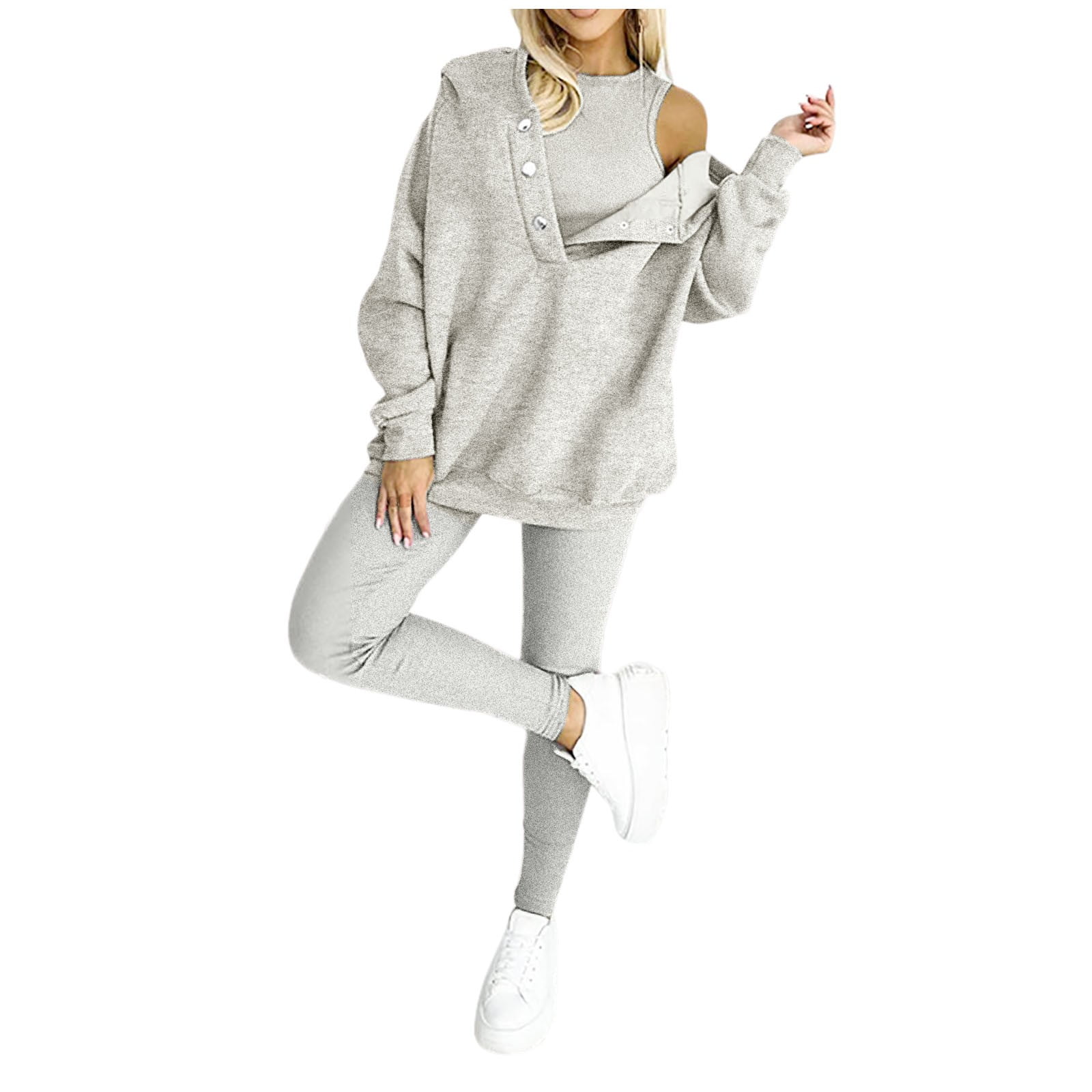 Uinagy Ensemble de Sport Pcs pour Femmes Printemps Décontracté  Confortable Pull Gilet Pantalon