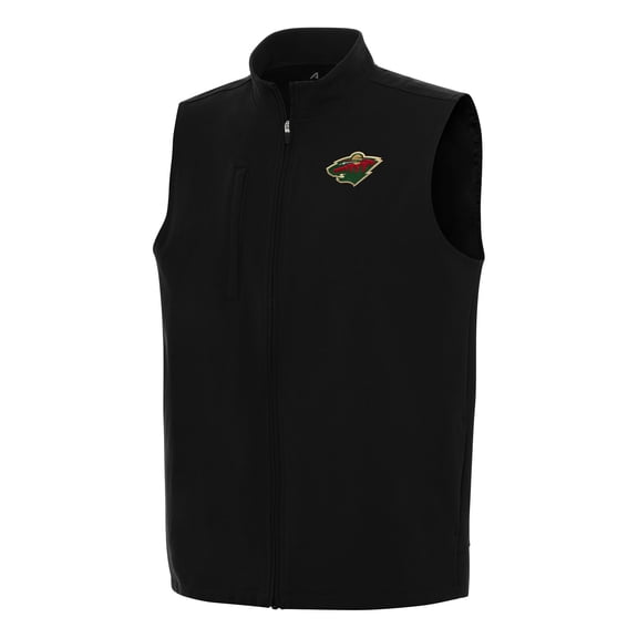 Men's Antigua Black Minnesota Wild Regard Full-Zip Vest