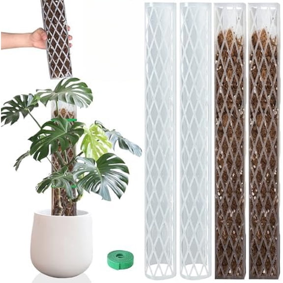 Monstera Moss Pole 4pcs Plastic Moss Pole for Climbing Plants Work with Sphagnum Moss 16 Inch D Shaped Poles Indoor Plant Support, White